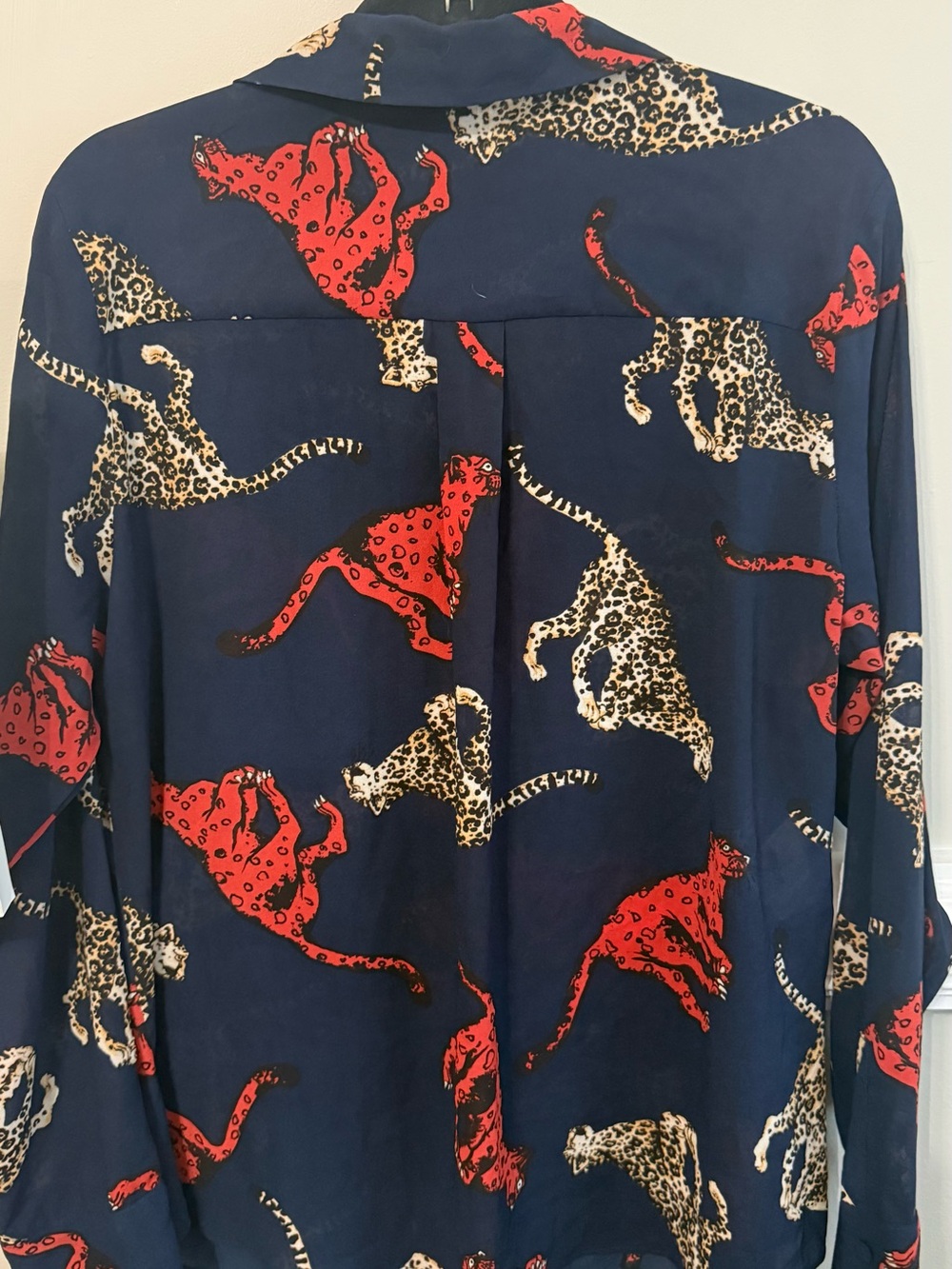RACHEL Rachel Roy Navy Button-Up Shirt with Red & Cream Leopard Motif - Picture 3 of 5